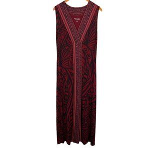 Soft Surroundings Medium Tall Maxi Dress Artsy Indie Teacher Abstract Dark Red